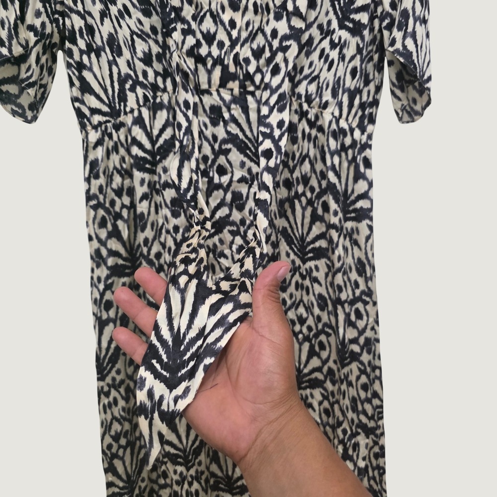 Esqualo Serendipity Black Cream Ikat Print Midi Button Down Dress Womens 12 NEW - Picture 3 of 9